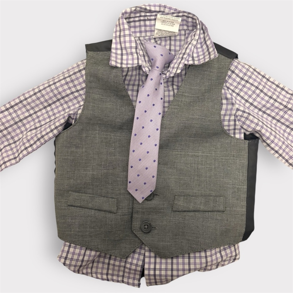Van Heusen Baby Dress Shirt Set 12M w/ Vest & Clip-On Tie Formal 12 Months